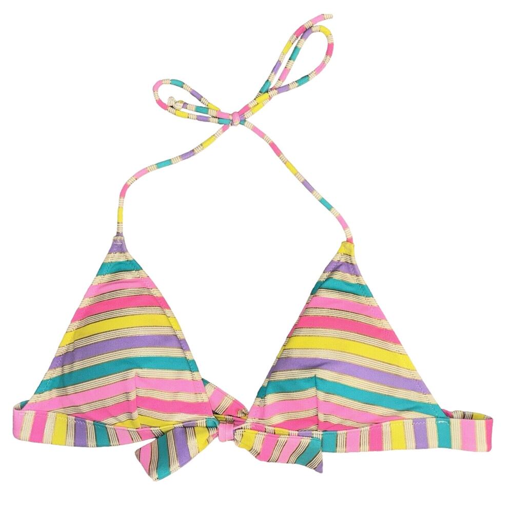 Victoria's Secret Halter Bikini Top Medium Striped Removable Pads Twist Front